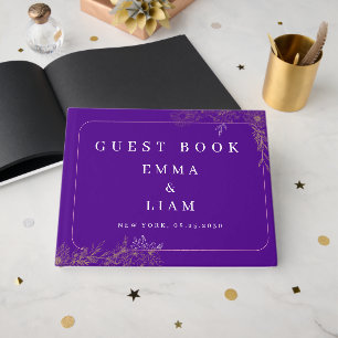 Purple Gold Botanical Floral Wedding Guest Book