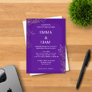 Purple Gold Botanical Floral Wedding Invitation