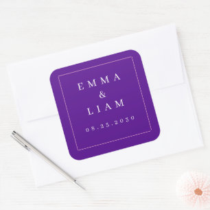 Purple Gold Botanical Floral Wedding Square  Sticker