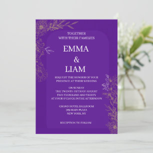 Purple Gold Botanical Frame Wedding Invitation