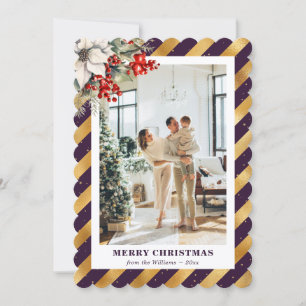 Purple Gold Botanical Modern Photo Christmas Card