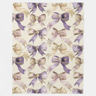 Purple Gold Bows Birthday Fleece Blanket