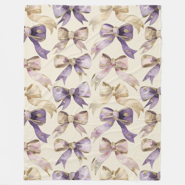 Purple Gold Bows Birthday  Fleece Blanket (Front)
