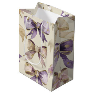 Purple Gold Bows Birthday Medium Gift Bag