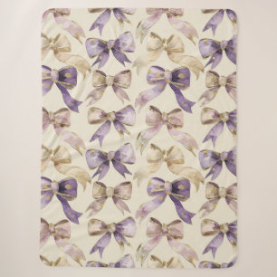Purple Gold Bows Birthday Sherpa Blanket
