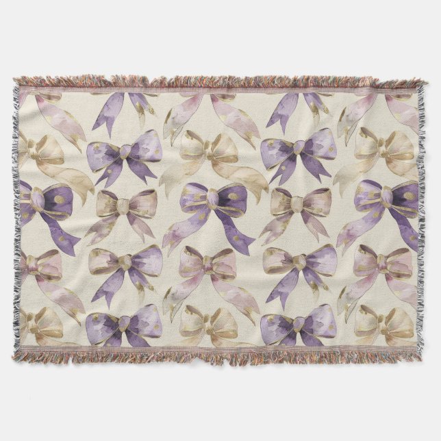 Purple Gold Bows Birthday  Throw Blanket (Front)