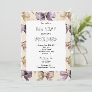 Purple Gold Bows Bridal Shower Invitation