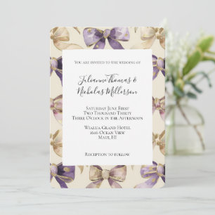 Purple Gold Bows Wedding Invitation