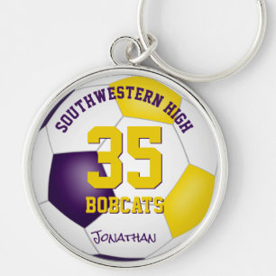 purple gold boys girls sports team name soccer key ring