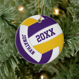 purple gold boys girls team colours volleyball ceramic tree decoration