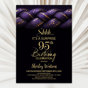 Purple Gold Braid Surprise 95th Birthday Party Invitation