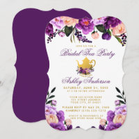 Purple Gold Bridal Shower Tea Party Invite BP