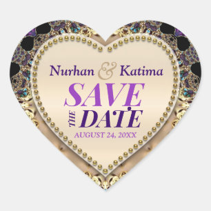 Purple Gold Brocade Save the Date Sticker