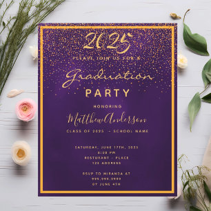 Purple gold budget Graduation party invitation