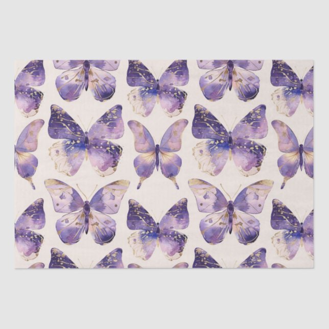 Purple Gold Butterflies Birthday  Tissue Paper (Front)