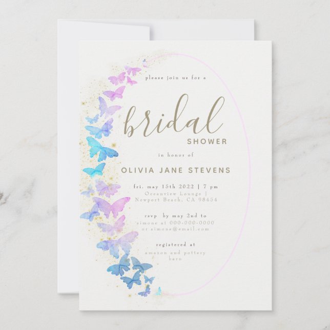Purple Gold Butterflies Boho Frame Bridal Shower Invitation (Front)