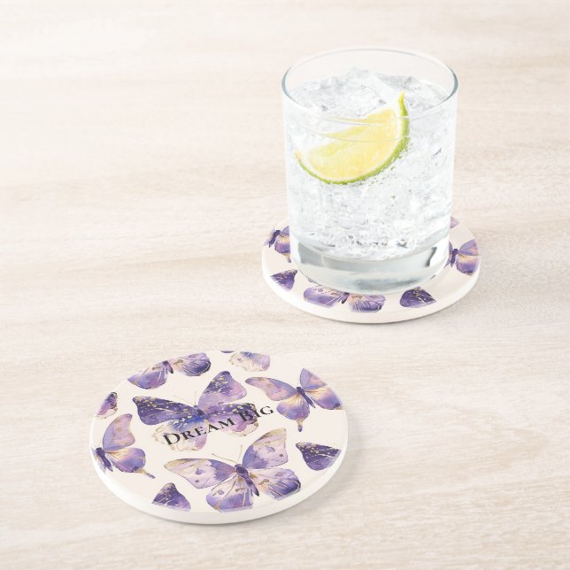 Purple Gold Butterflies  Coaster (Side)