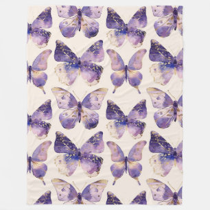 Purple Gold Butterflies Fleece Blanket