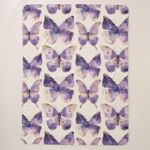 Purple Gold Butterflies Sherpa Blanket
