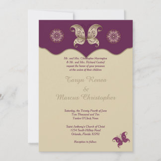 Purple Gold Butterfly 5x7 Wedding Invitation
