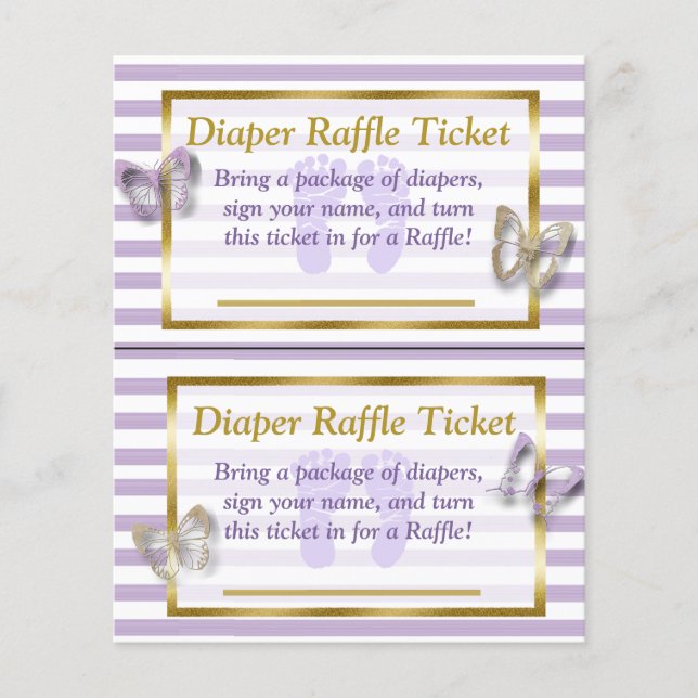 Purple & Gold Butterfly Baby Shower Diaper Raffle Flyer (Front)