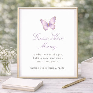 Purple Gold Butterfly Baby Shower Guess How Many Poster