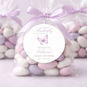 Purple Gold Butterfly Baby Shower Thank You Classic Round Sticker