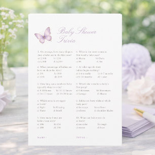 Purple Gold Butterfly Baby Shower Trivia Game Card