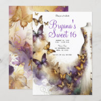 Purple & Gold Butterfly Dress Fantasy Sweet 16 