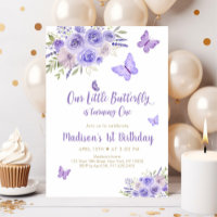 Purple Gold Butterfly Floral 1st Birthday