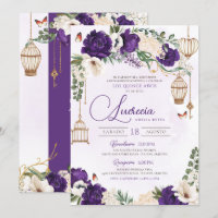 Purple Gold Butterfly Floral Elegant Quinceañera