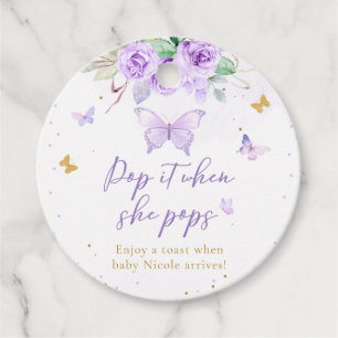 Purple Gold Butterfly Floral Pop It When She Pops Favour Tags