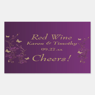 Purple, Gold Butterfly Floral Wine Label Sticker 2