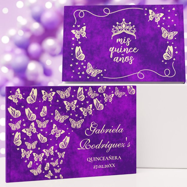 Purple Gold Butterfly mis quince años Quinceañera Guest Book (Purple Gold Butterfly mis quince años Quinceañera Foil Guest Book)