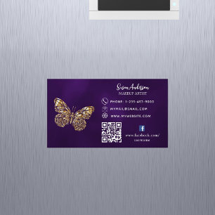Purple gold butterfly QR code Facebook Magnetic Business Card