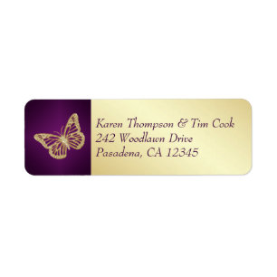 Purple, Gold Butterfly Return Address Label