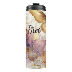 Purple & Gold Butterfly Watercolor Butterflies Thermal Tumbler