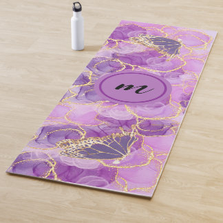 purple gold butterfly watercolour yoga mat