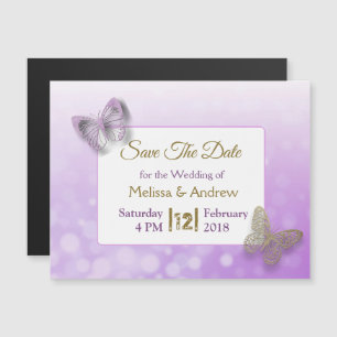 Purple Gold Butterfly Wedding Save the Date Magnet