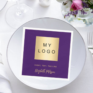 Purple gold cafe bar business logo signature napkin