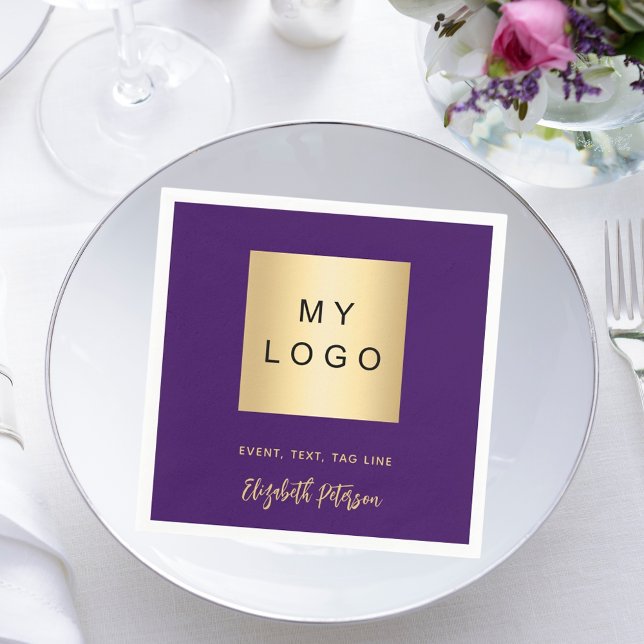 Purple gold cafe bar business logo signature napkin (Creator Uploaded)