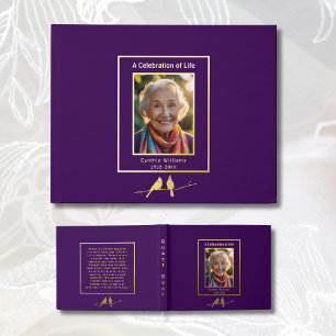 Purple Gold Cardinals Real Foil Funeral GuestBook 