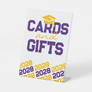 Purple & Gold Cards & Gifts Graduation Table Pedestal Sign
