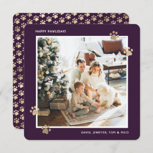Purple Gold Cat Dog Owner Photo Happy Pawlidays Holiday Card