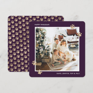 Purple Gold Cat Dog Photo Happy Pawlidays Holiday Card