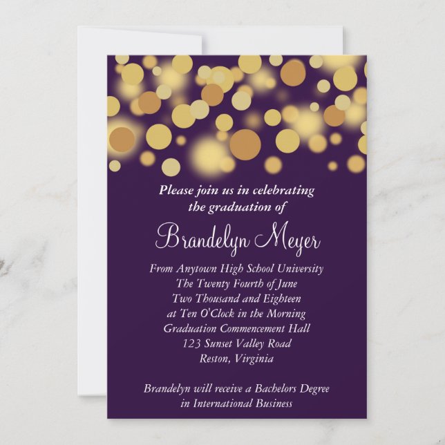 Purple Gold Celebration Graduation Announcement (Front)