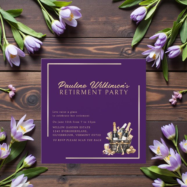 Purple Gold Celebration Retirement Party Invite (Creator Uploaded)
