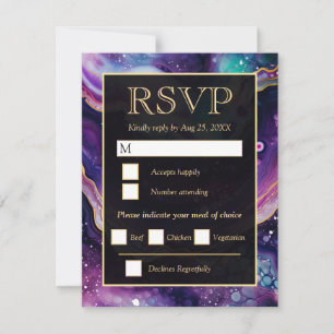 Purple Gold Celestial Agate Wedding RSVP Card