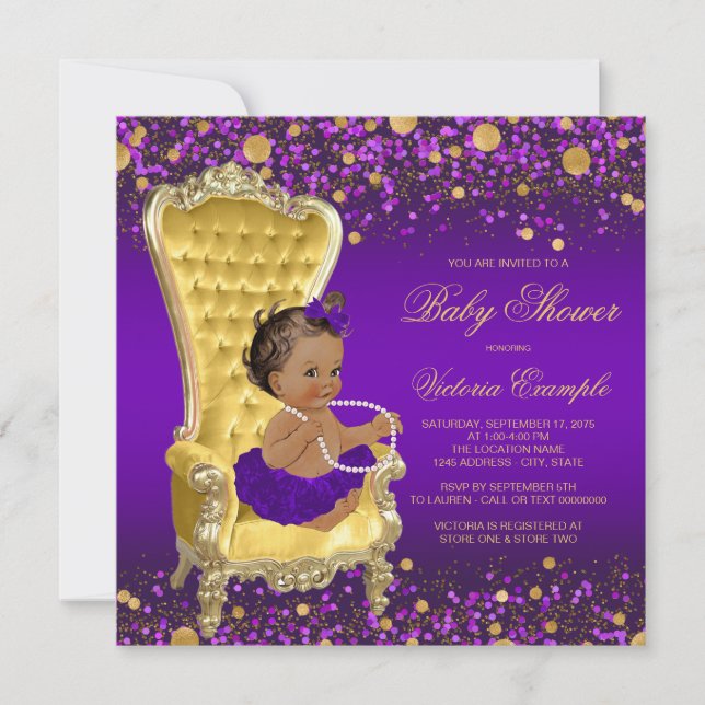Purple Gold Chair Ethnic Ballerina Baby Shower Invitation (Front)