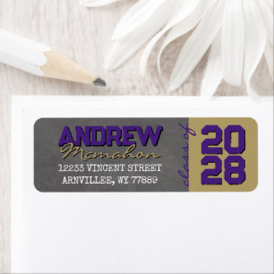 Purple & Gold Chalkboard Graduation Return Address